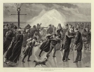 Kerkparade in Brighton, een stormachtige dag